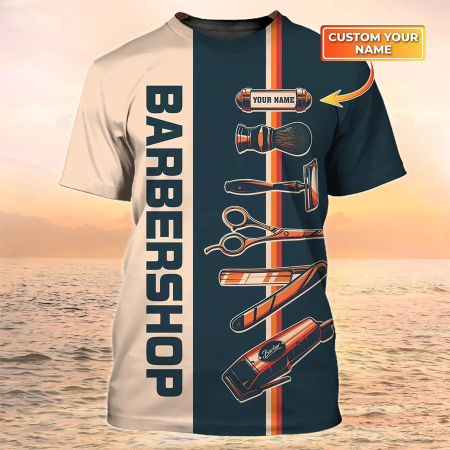 

Summer short-sleeved T-shirt barber shop custom name 3D printing T-shirt unisex fashion Harajuku street casual T-shirt top