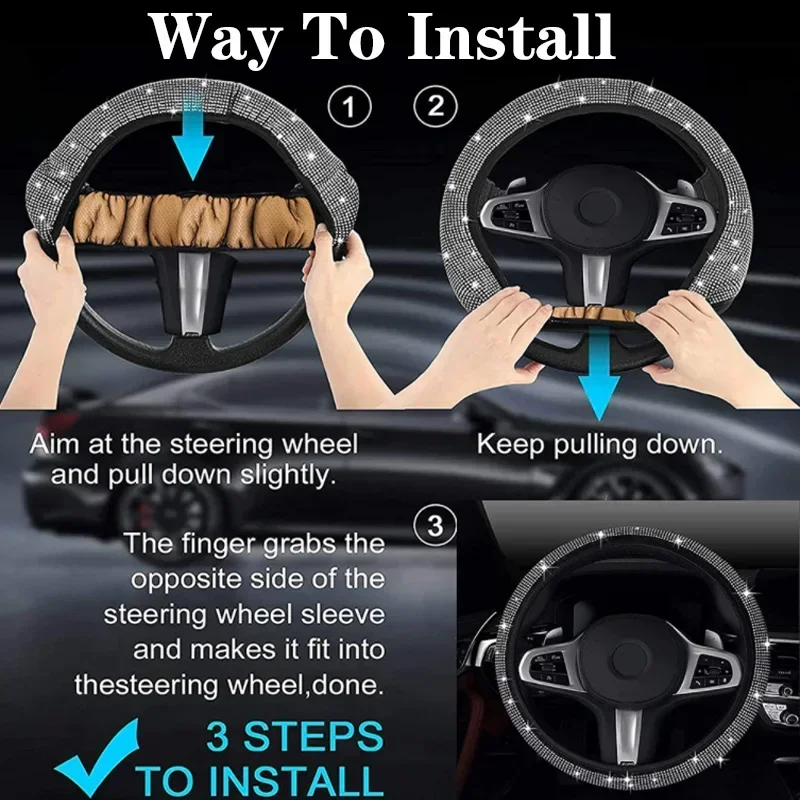 Bling Bling Diamond Rhinestones Car Steering Wheel Cover 37/38cm Auto Interior Accessories Women Case Car Styling Four Seasons steering wheel cover