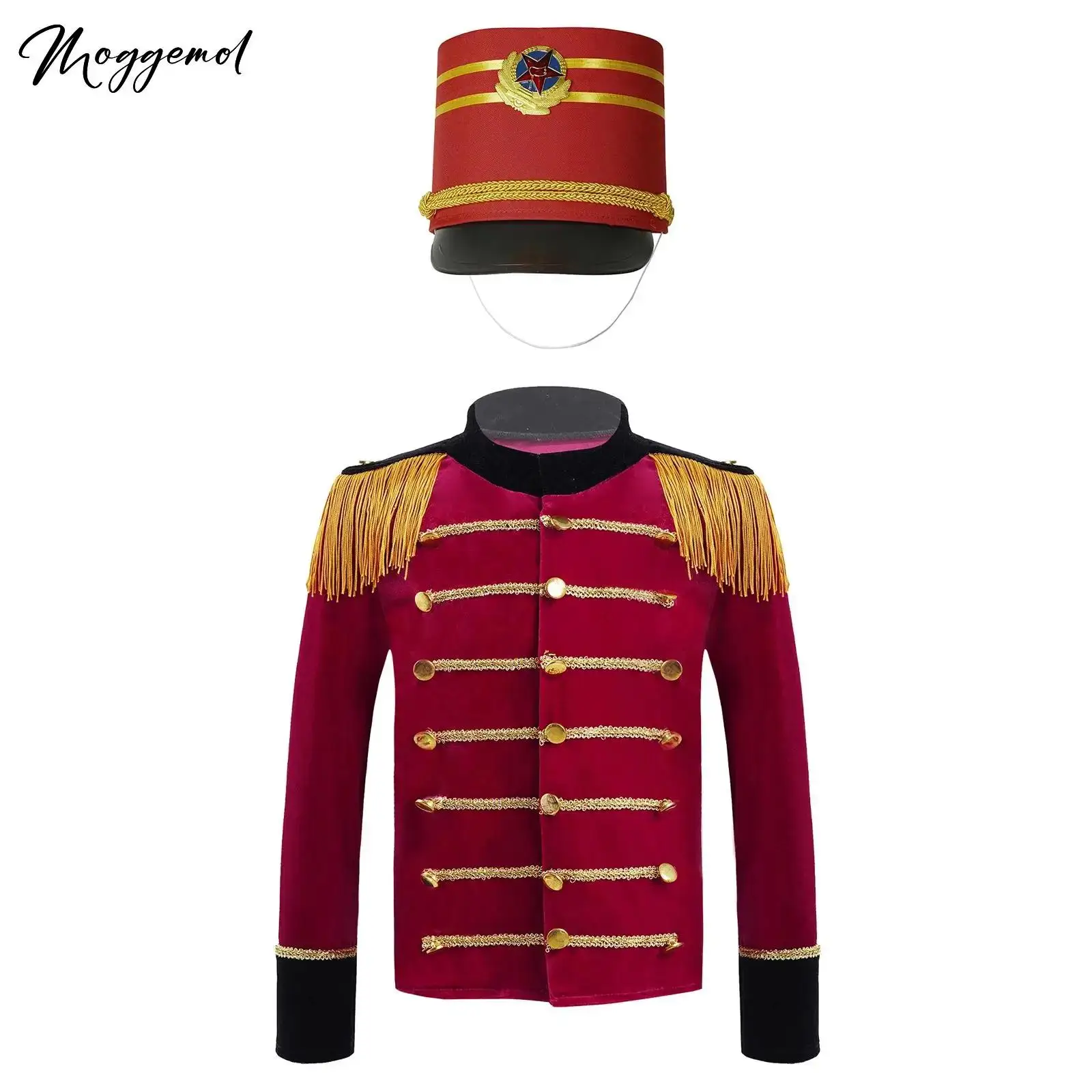 

Kids Halloween Nutcracker Costume Drum Trumpet Team Royal Honor Guard Party Uniform Outfits Tassel Circus Ringmaster Jacket Tops