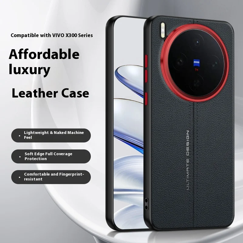 Luxury Leather Metal Lens Frame Frosted Shockproof Bumper Case