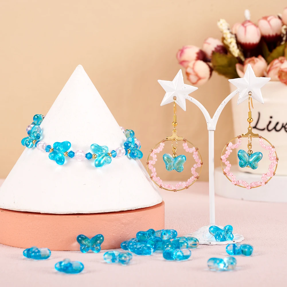 200pcs Butterfly Transparent Glass Charms Beads Loose Spacer Beads For Women Jewelry Making Diy Earrings Bracelet Accessories