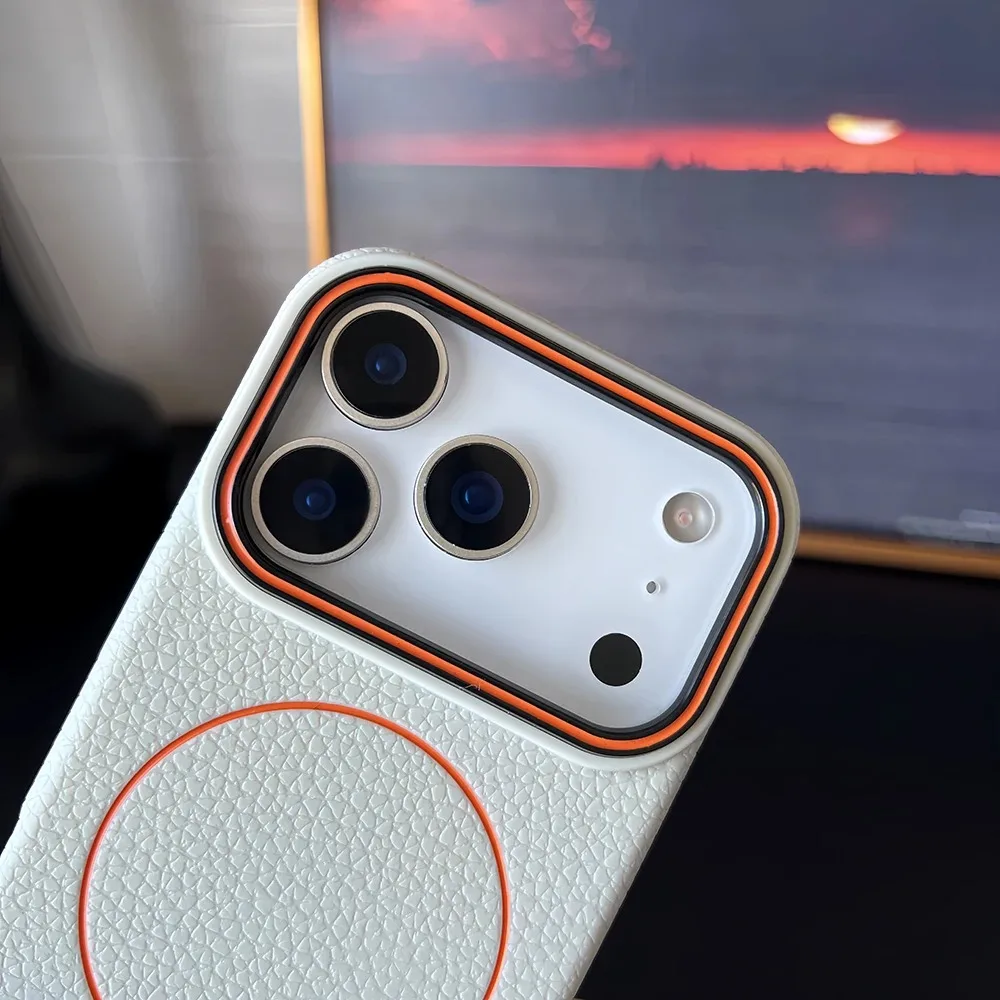 Frosted Hit Color Lichee Pattern Magnetic Phone Case - TPU Soft Cover with MagSafe Compatibility