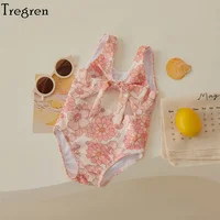 Tregren Toddler Baby Girls Swimwear Summer Sleeveless Floral/Shell Print Hollow Bathing Suit Swimming Pool Hot Spring Swimsuit 2