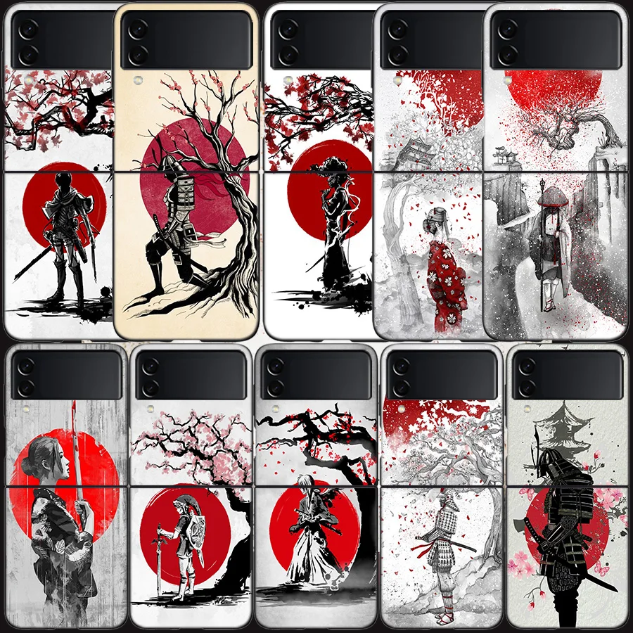 Hot Japanese Anime Samurai Case Per Samsung Galaxy Z Flip 3 Flip 5 4 5G Black Hard Cell Phone Cover Samsung Z Flip 5 5G Luxury P