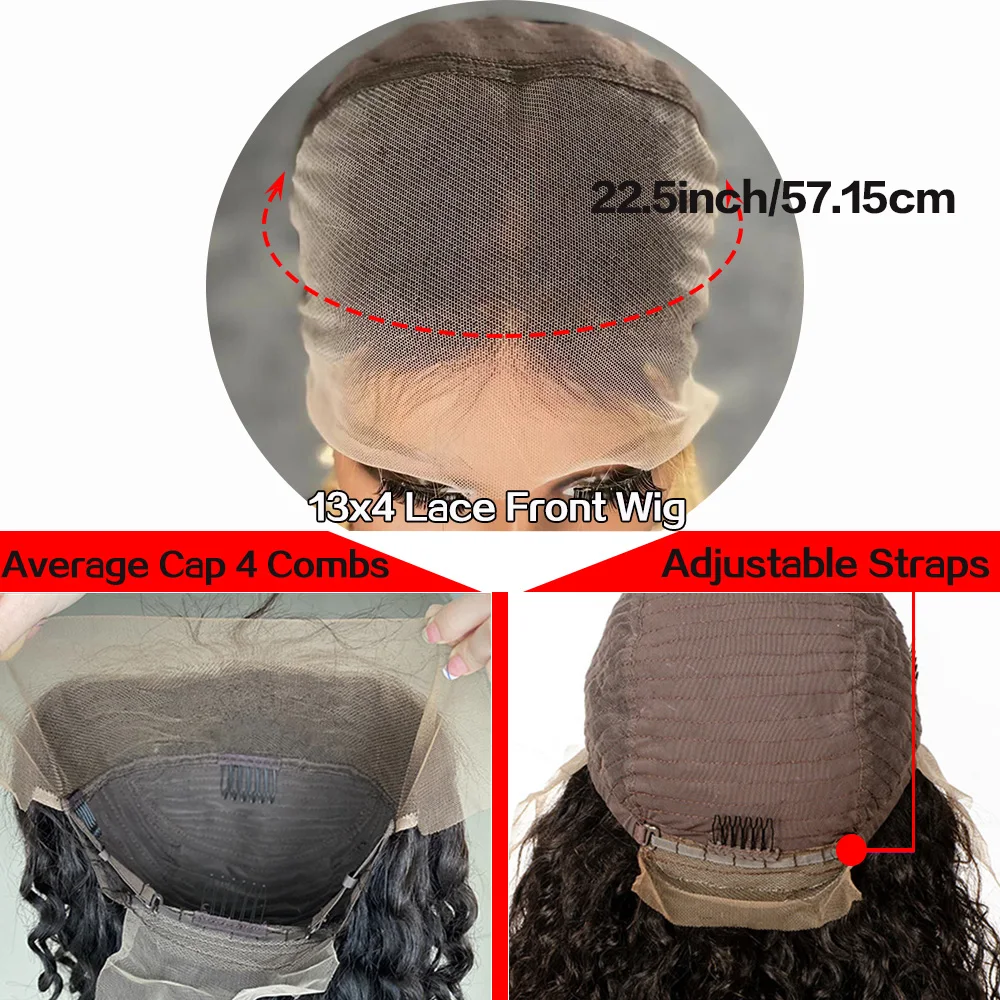 Perruque Lace Front Wig brésilienne naturelle, cheveux crépus bouclés, 13x4, 10-16 pouces, coupe courte au carré, densité 180%