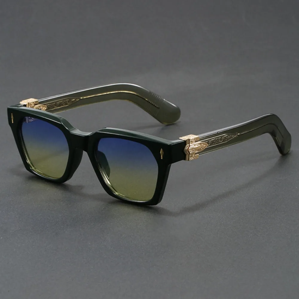 Vintage Thick Frame Retro Square Sunglasses with Gold Carved Temple
