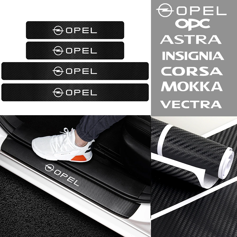 4Pcs Car Styling In Fibra Di Carbonio Davanzale Della Porta Scuff Plate Sticker Per Opel Opc Astra Insignia Corsa Mokka Vectra Soglia Guard Decal