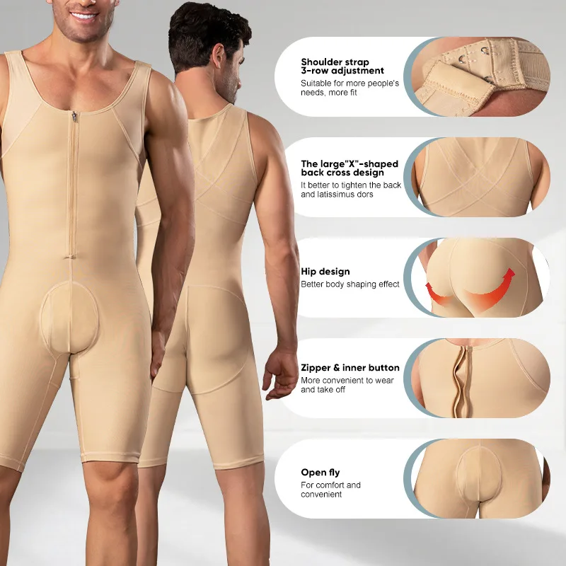 Men Shapewear Bodysuit Post Surgery Medical Grade Compression Sleeveless Body Shaper With Zipper Hips Lifter Tummy Control Thigh