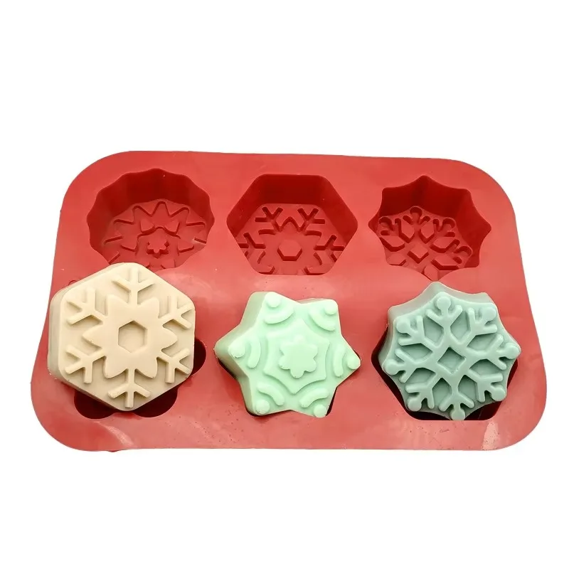 6 Cavity Snowflake Shape Silicone Mold for Making Soaps 3D Plain Soap Mold DIY Handmade Soap Cake Cookies Mould Soaps Making