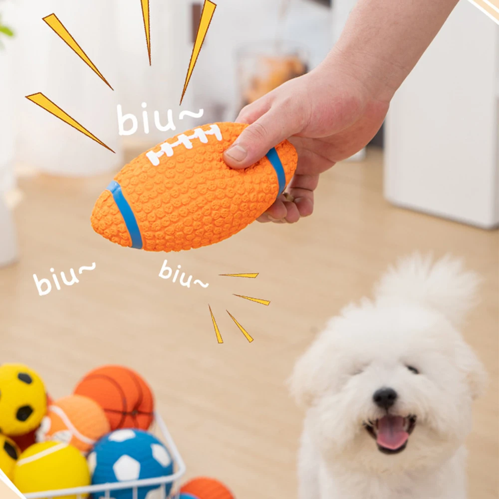 

Pet Dog Toy Balls Squeaky Dog Chew Toys Balls High Elasticity Latex Rugby Volleyball Football Tooth Cleaning Toys for Dogs