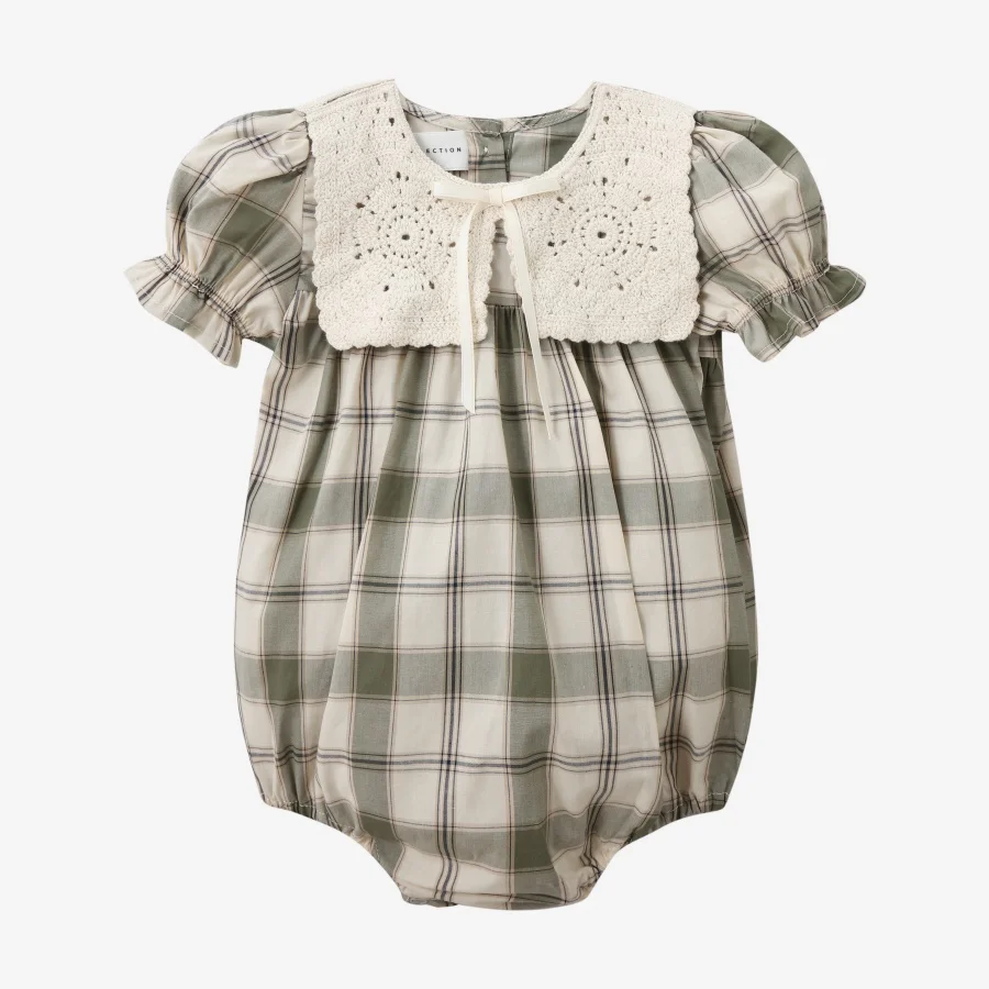 Summer Green Grid & Pink Floral Collection Family Matching 100% Cotton Clothing Set