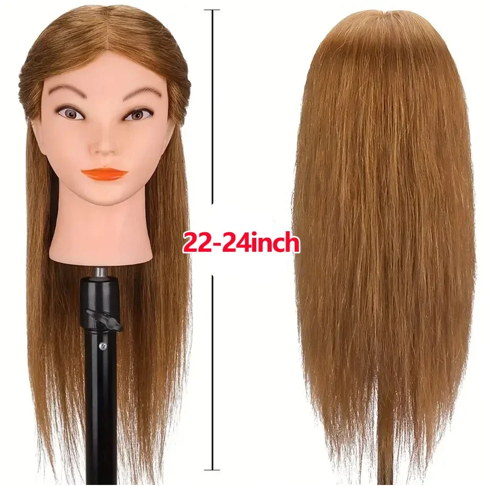Professional 100% Real Hair Mannequin Head with Adjustable Tripod Stand for Salon Cosmetology Styling Training Practice