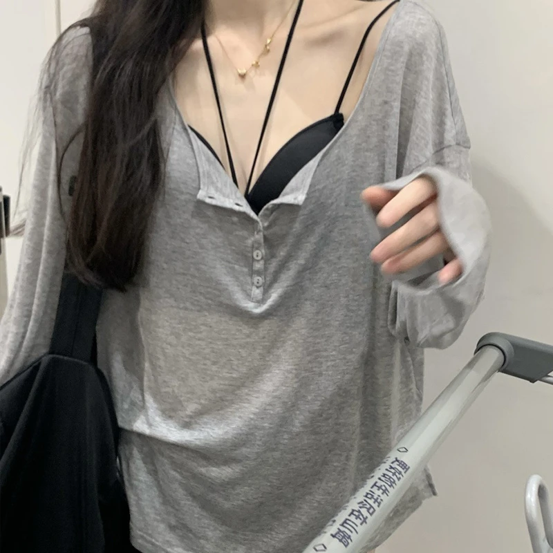 T 셔츠 여성 슬래시 넥 긴 소매 탑 솔리드 스트레치 여성 여름 섹시한 클럽 Tshirt 한국 느슨한 티셔츠 streetwear 의류