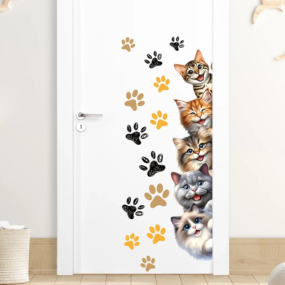 1Pc Watercolor Multiple Cute Cats Wall Stickers for Door Home Decor Living Room Background Wall Decals Bedroom Decoration