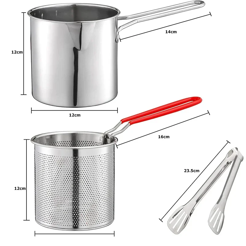 Deep Frying Pot With Strainer Basket Tong Stainless Steel Japanese Tempura Frying Pot For French Fries Chicken 6
