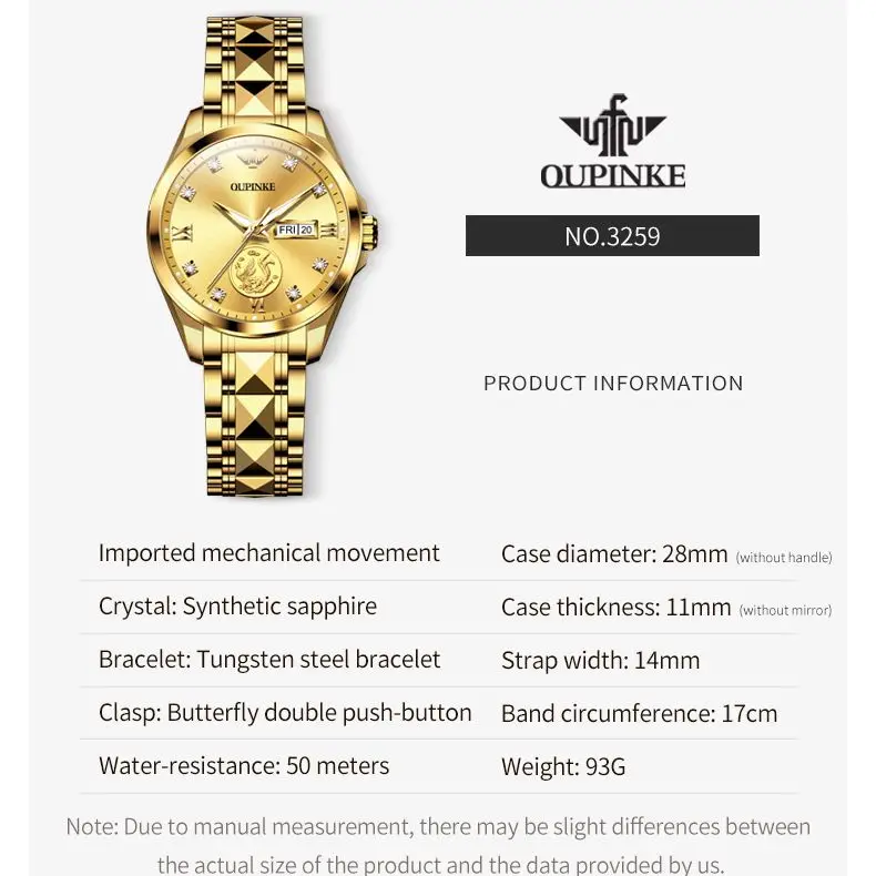 Original OUPINKE Automatic Watch for Women Swiss Luxury Real Gold Real Diamond Sapphire Crystal Elegant Ladies Watches Sets 5