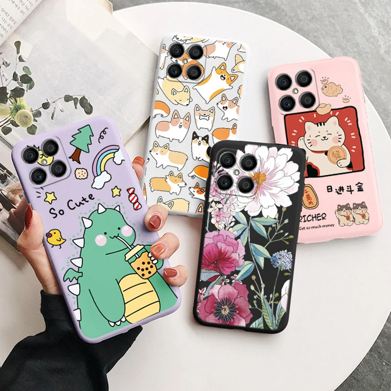 Cute Animal Lucky Cat Dog For Honor X8 4G X 8 5G X6 Custodia Per Telefono Silicone Soft Tpu Funda Honorx8 Dinosaur Flower Plant Cover Posteriore