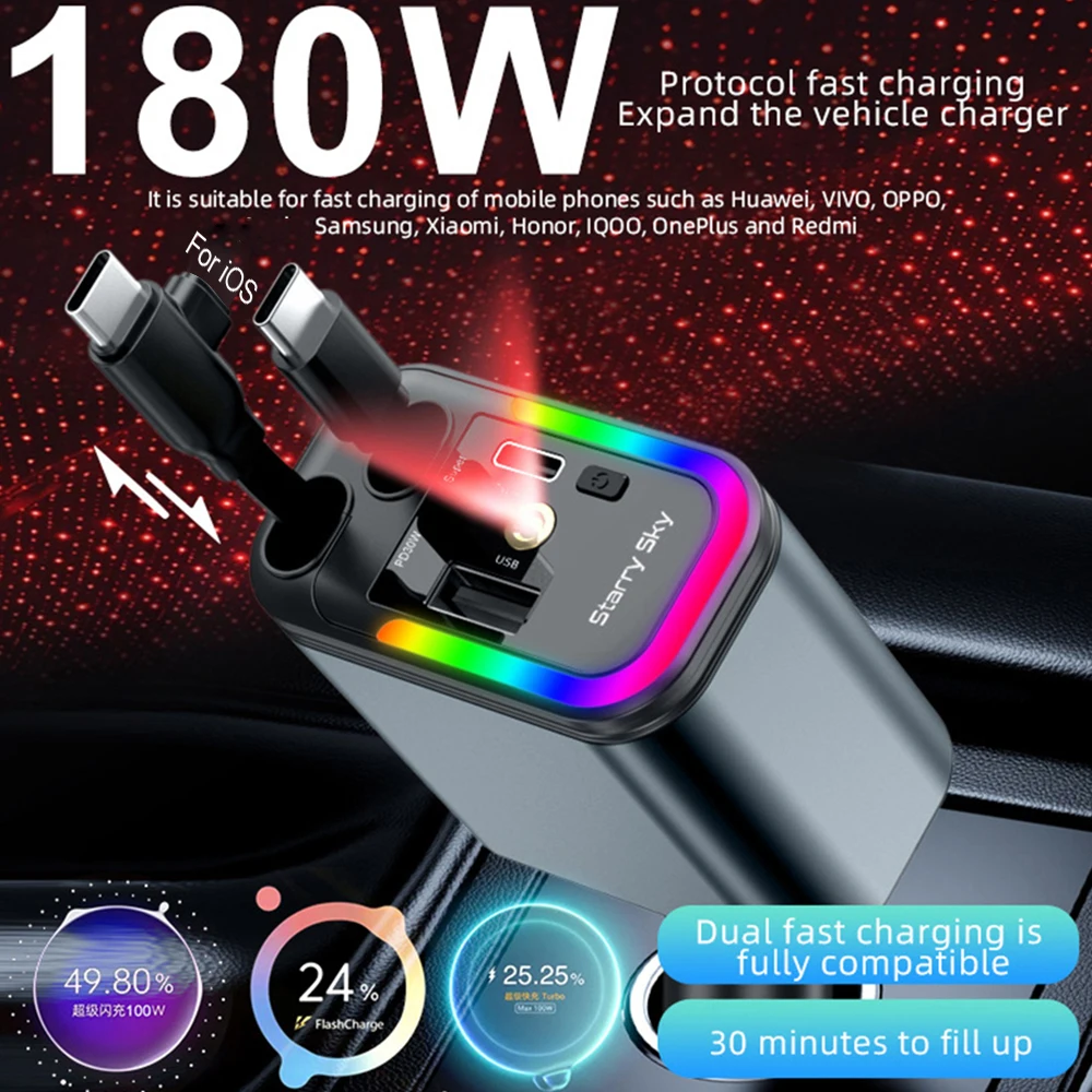180W 블루투스 5.3 차량용 핸드폰 충전기 PD QC 3.0 초고속 차량용 FM 트랜스미터 핸즈프리 차량용 키트 TF 카드 & USB 메모리 음악 플레이어