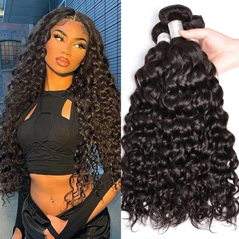 Extension di capelli umani Remy malesi non trattati, ondulati e mossi, confezioni di capelli umani 12A Water Wave, offerte bundle