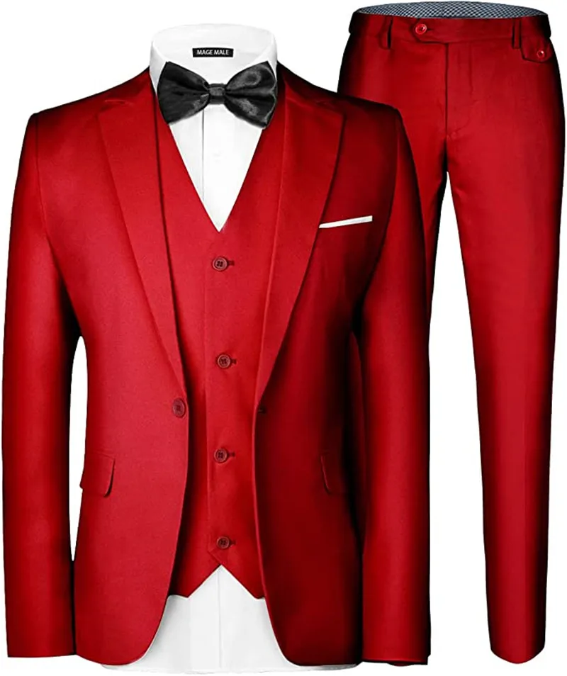 3 Pieces  Men's Suit Elegant Solid One Button Slim Fit Single Breasted Party Blazer Vest Pants Set  For Wedding
