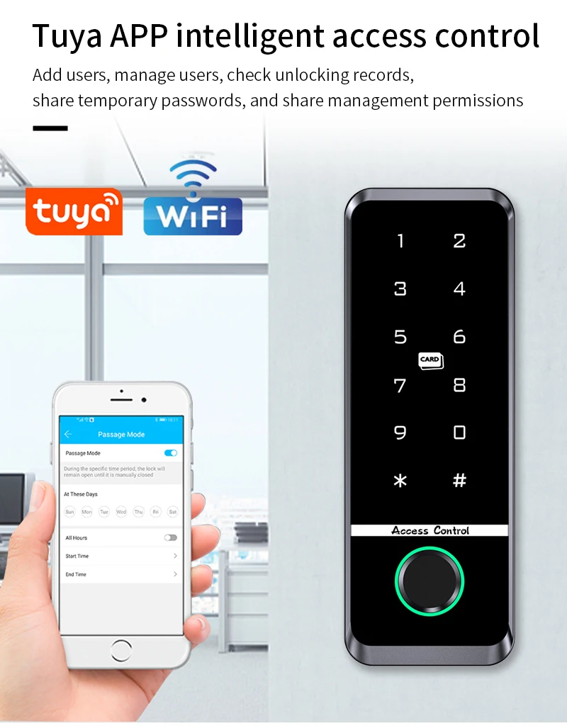 WiFi Tuya Fingerprint Access Controller Outdoor Waterproof Standalone RFID Keypa