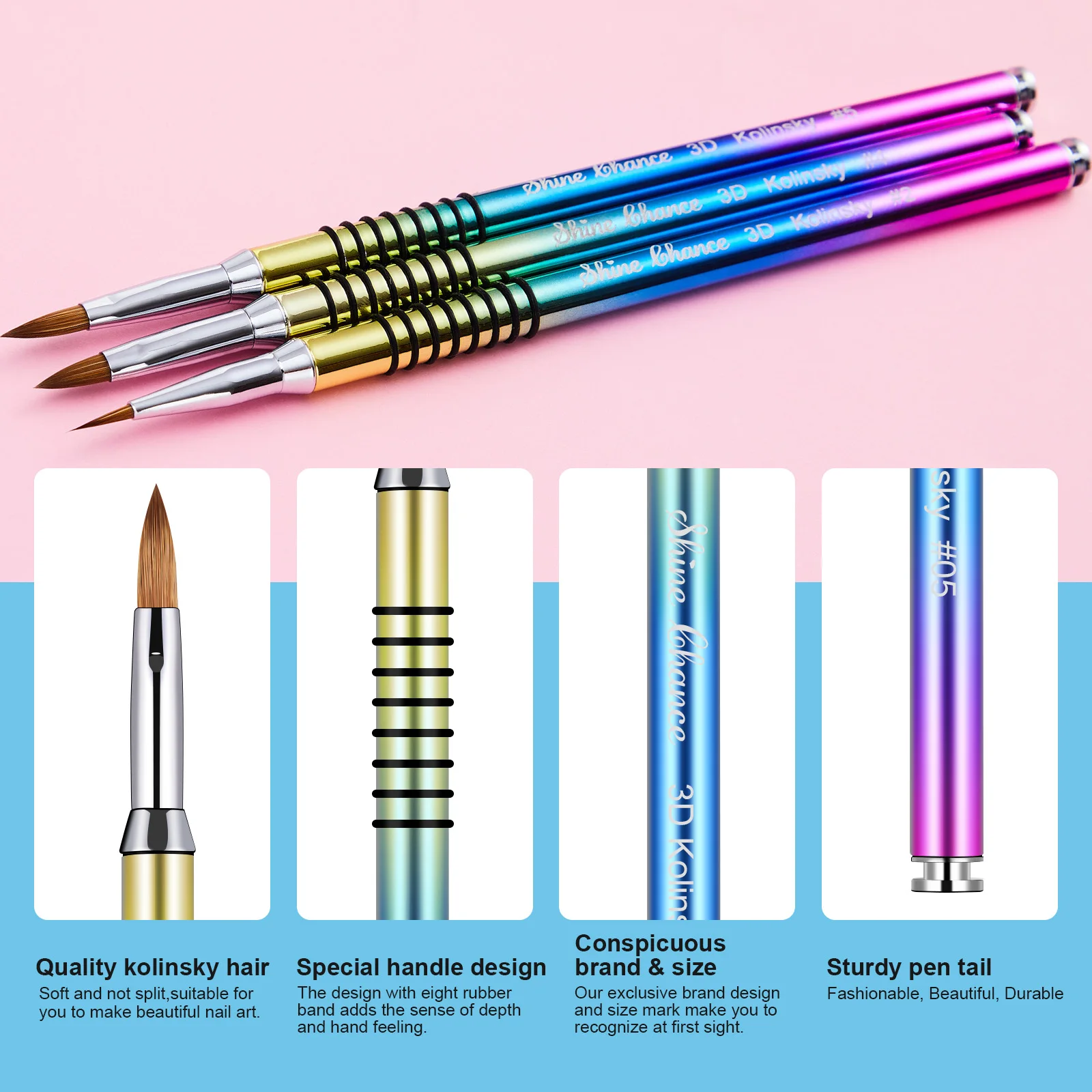 3pcs Kolinsky Acrylic Nail Brush Good Quality Nail Art Mink Brush Wood Handle Gel Builder Manicure Brush Drawing Tools 2