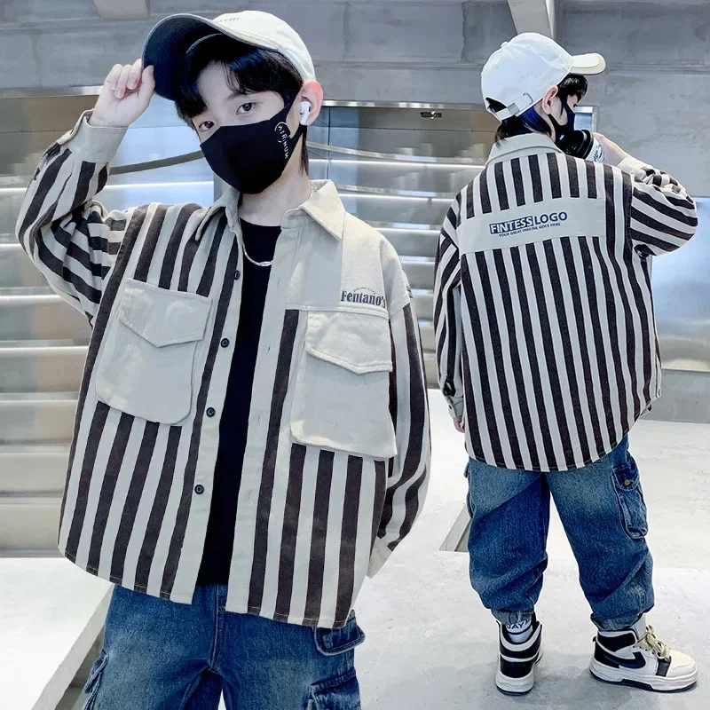 Cool Boys Plaid Shirt Autumn Fashionable Spring Summer Checkered Children's Clothing Large Size Kids AE Stock Origin China