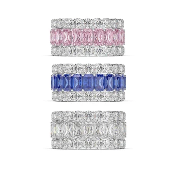 Mencheese Pt950 Platinum Platinum Row Diamond Ring Luxury Pink Diamond Twin Colorful Crystals Hand Jewelry