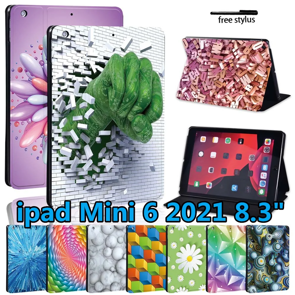 

For Apple IPad Mini 6 8.3" 2021 A2567,A2568,A2569 Tablet Cover 3D Pattern Heavy Duty Ultra Thin Full Coverage Protective Case