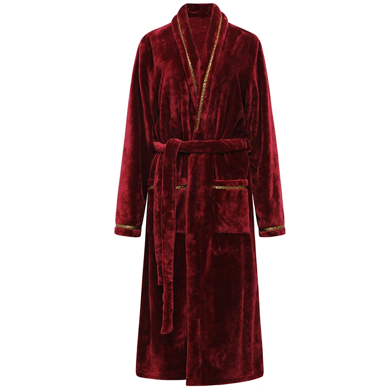 Autumn Winter warm thick extended nightgown women's bath pajamas Flannel Women's bathrobe couple coral velvet homewear long