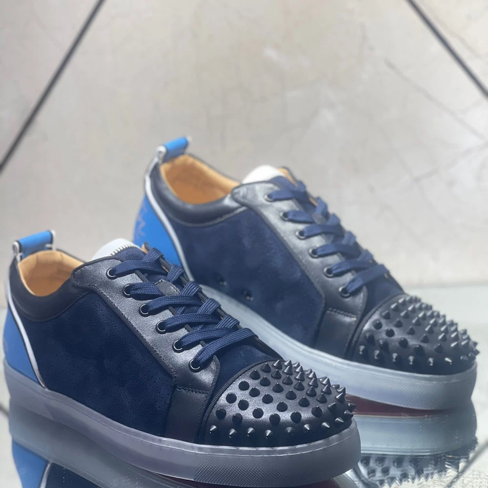 Zapatos bajos con punta de cuero perforada para hombre y mujer, mocasines planos informales de boda, zapatillas azul| | - AliExpress