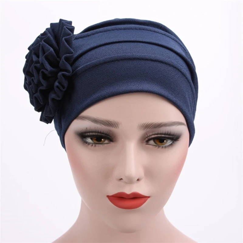 Women Big Flower Turban Cotton Cancer Beanie Bonnet Inner Hijabs Cap Hair Loss Chemo Hat Elastic Head Cap Muslim Indian Hat 2
