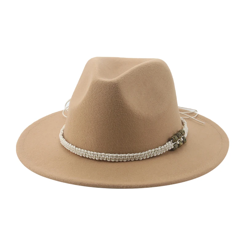 

Winter Hats for Women Autumn Hat Fedora Felted Man Hat Panama Casual Vintage Western Cowboy Chain Wide Brim 62m Sombrero Hombre