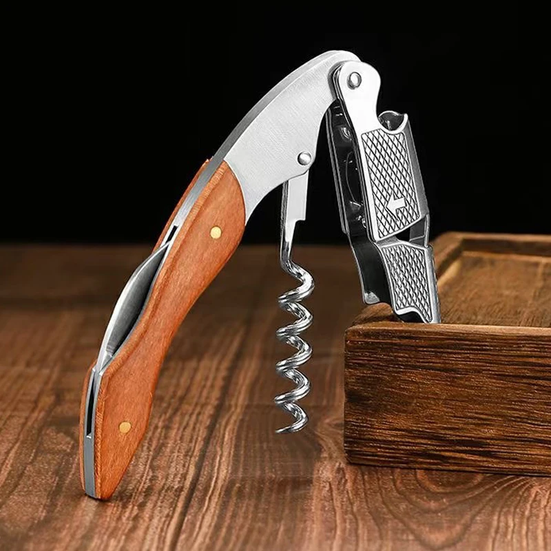 ProfessionalWineOpenerWoodHandleStainlessSteelWineCorkscrew