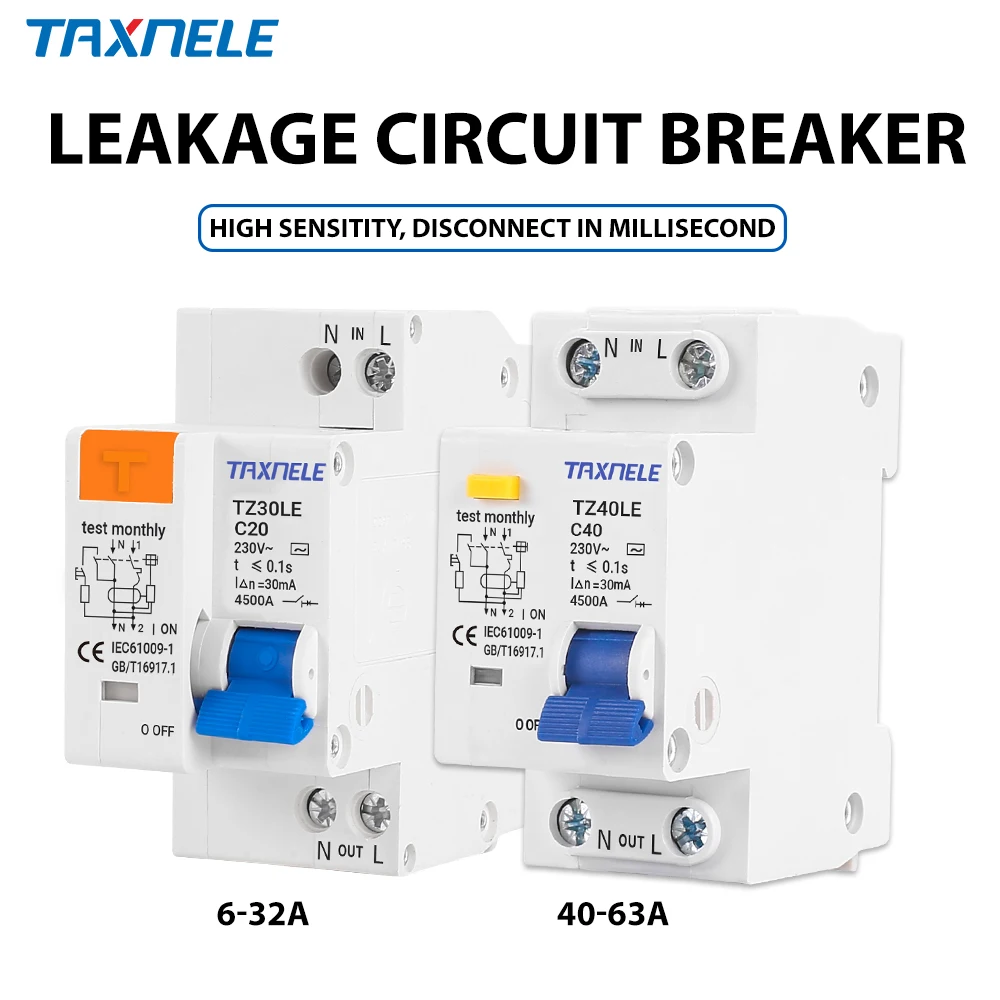 RCBO MCB DPNL Residual Current Circuit Breaker 1P+N DZ30LE DZ40LE EPNL Over And Short Current Leakage Protection RCCB RCD 32A