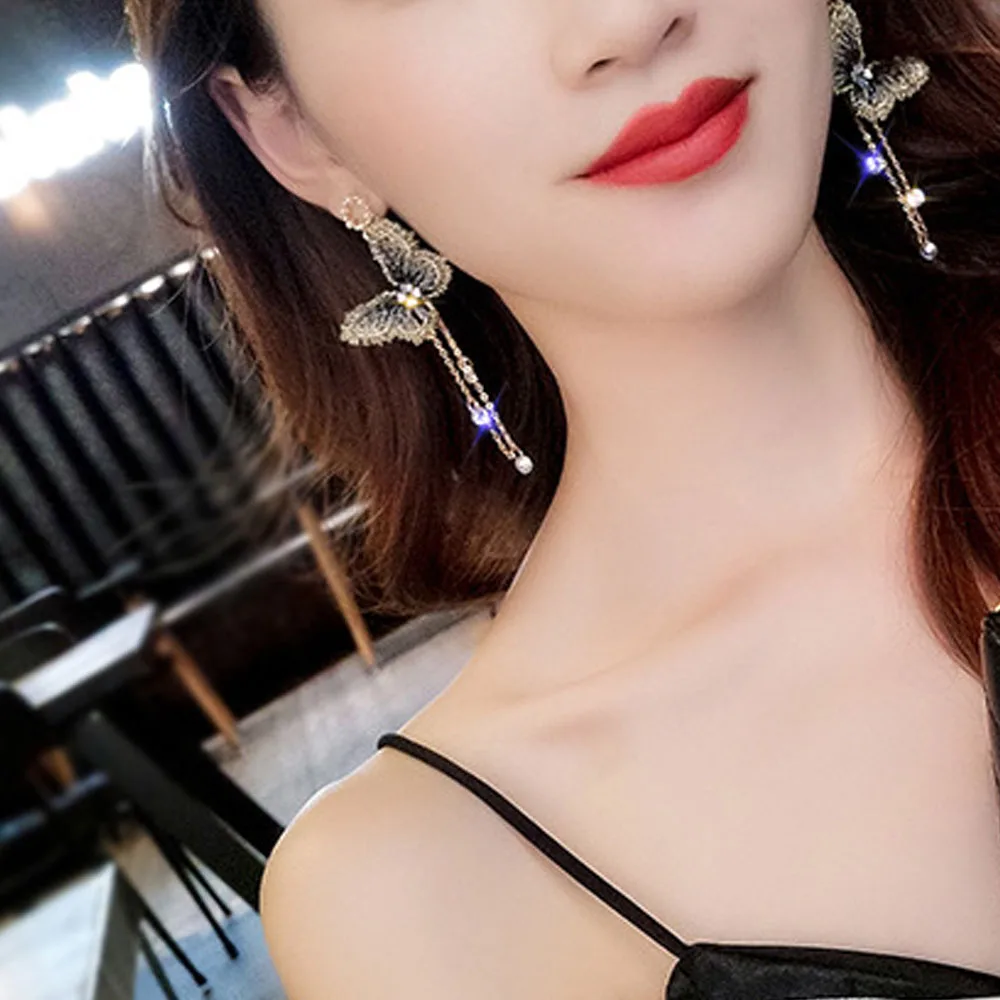 Butterfly Drop Earrings For Women 2022 Trending Elegant Korean Exquisite Trendy Chain Earrings Vintage Wedding Gifts
