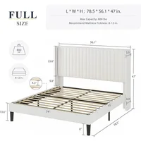 Full Size Velvet Bed Frame/Vertical Channel Tufted Wingback Headboard/Upholstered Platform Bed/Strong Wooden Slats/Easy Assembly 2