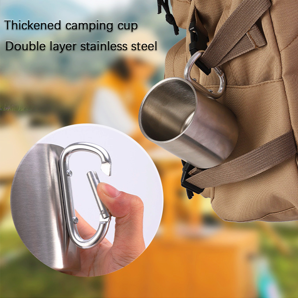 Thickened stainless steel camping Mug mountaineering buckle handle Hiking Water Cup Picnic Utensils Portable Tourist Tableware