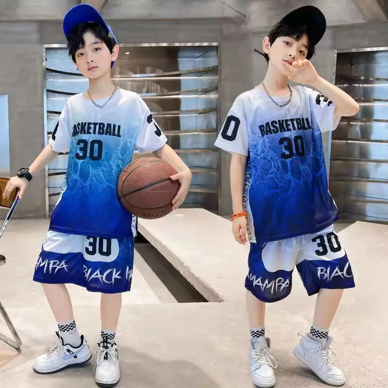 Teen Boys Clothing Sets Summer Basketball Jerseys Short Sleeve  Tshirt+Shorts 2Pcs New Cool Kids Casual Style Loose Sport Outfits