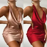 Women's Sleeveless Tight Short Dress 2024 Summer New Backless Mini Dress Sexy Halter Pleated Nightclub Dress