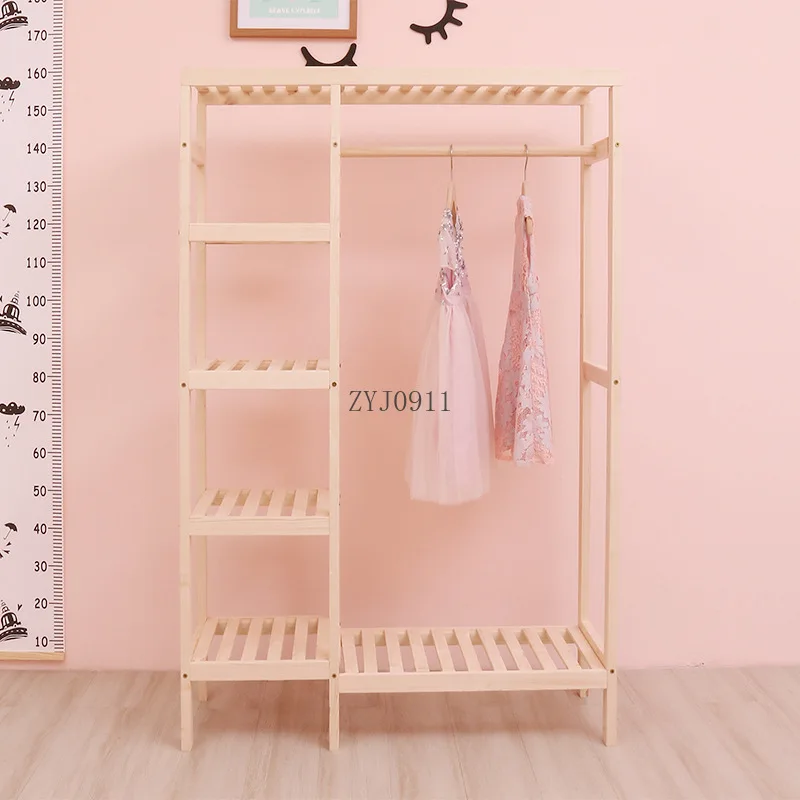 *Eco Friendly Solid Wooden Clothes Hanging Storage Hangers Coat and Hat Racks Floor Shelves for Kids Room Furniture