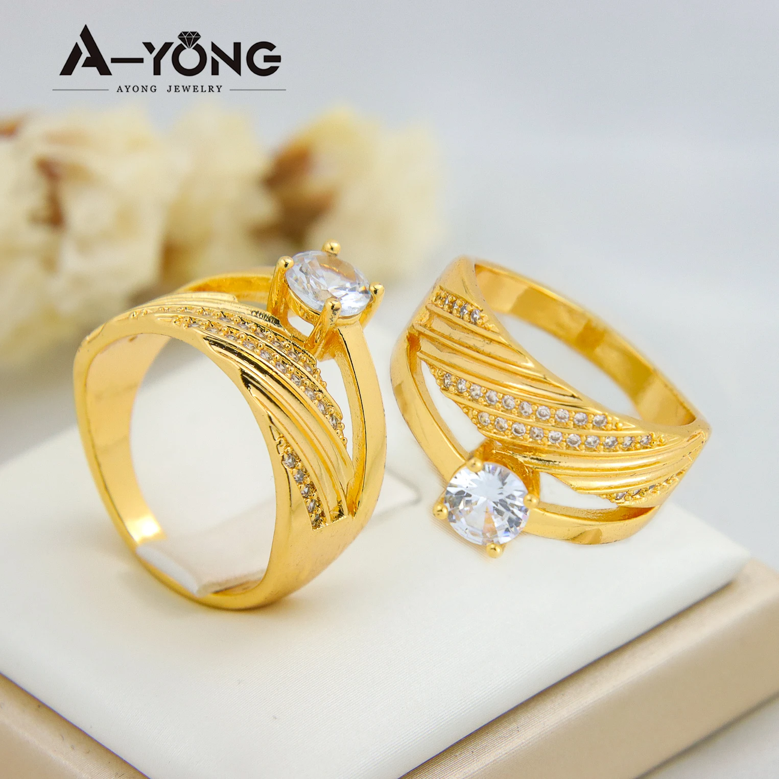Luxury Dubai Zircon Ring for Women 21k Gold Plated Elegant Couple