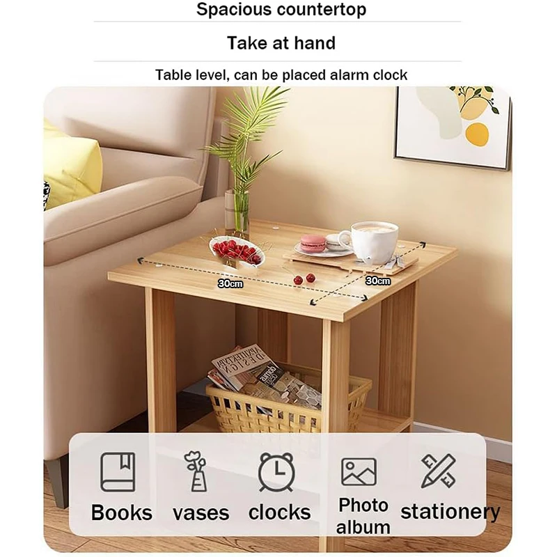 Simple Bedside table Solid Wood Nightstands Double-Layer Night table Living Room Sofa Side Table Modern Home Bedroom furniture 3