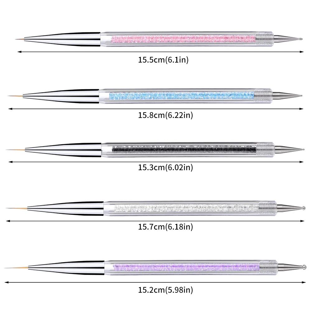 5Pcs Nail Art Dual-Ended Rhinestones Gem Picking Dotting Pen Nail Stripe Liner Brush Painting Manicure Accessoires Tools 6