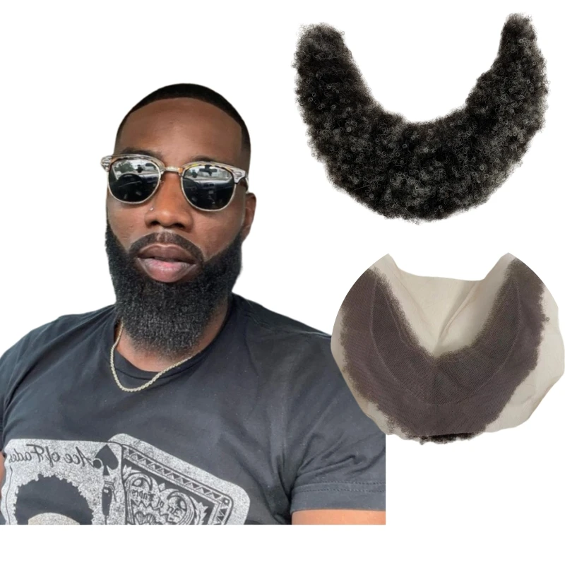 

Indian Virgin Human Hairpiece 1b20 Grey Afro Full Lace Beards for Black Men