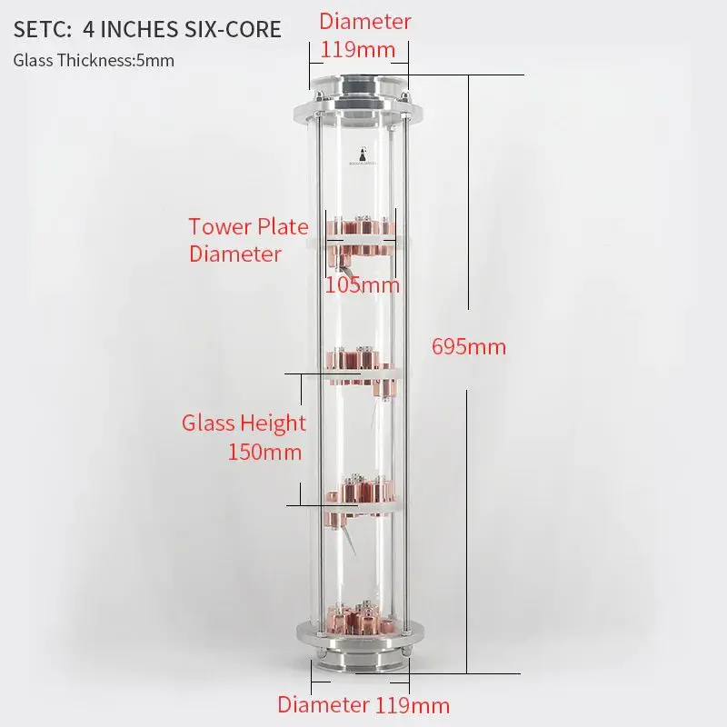 HOOLOO Glass Column Kit Still 2'' 3'' 4'' Distillation Lens Column With Copper Bubble Platte Sets Columns Stainless Steel 304