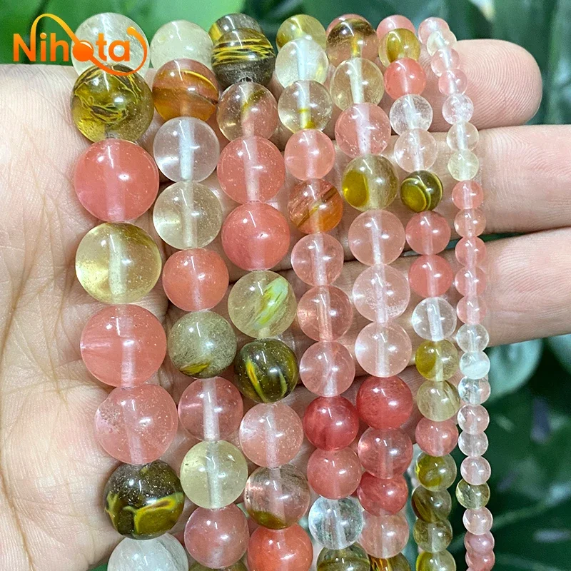 15" natürliche Vulkan-Kirschquarz lose glatte Perlen handgemachte DIY Charms Armband Ohrringe für Schmuckherstellung 4/6/8/10/12/14mm