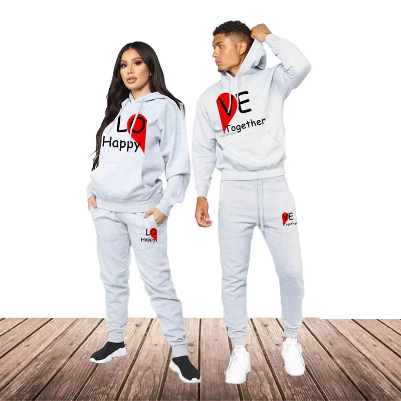 

Couples Hooded Sweater Sportswear Outfit Fashion Lover Hoodies + Jogging Pants 2 Piece Sets Spring Autumn Women Men Clothing