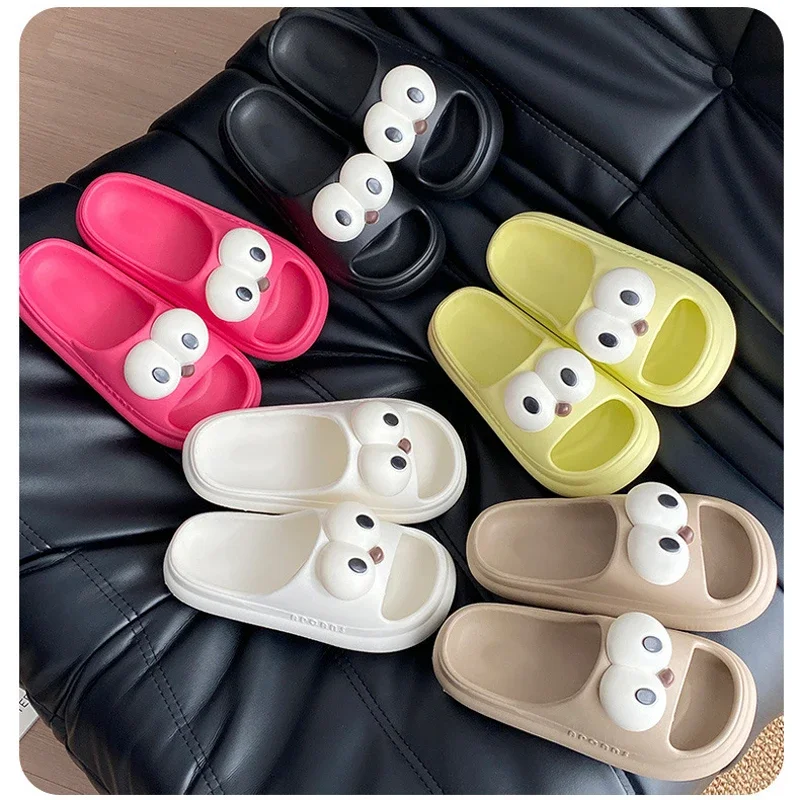 House Slippers Clog Womens Cloud Cartoon Big Eyes Dog Puppy Sandals Summer Flip Flops Beach Slides Home Shoes Cute Female Funny