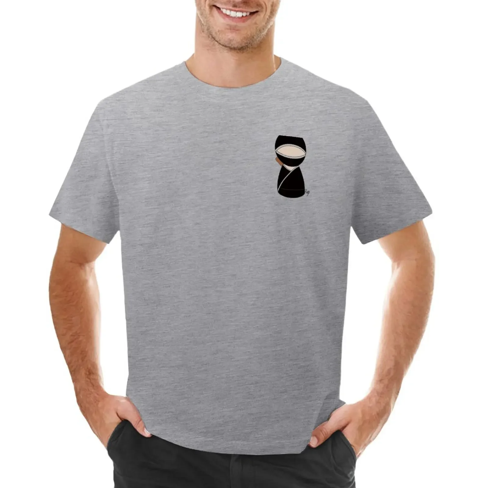 Black Ninja , Japanese Male Kokeshi Doll T-Shirt Kawaii Clothes Sublime Mens Magliette Grandi E Alte